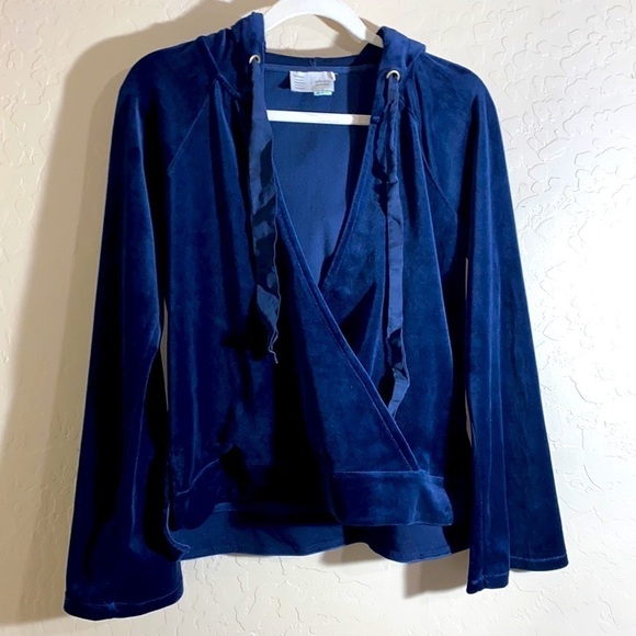 Anthropologie Saturday Sunday navy soft velour wrap front hoodie - Picture 6 of 6